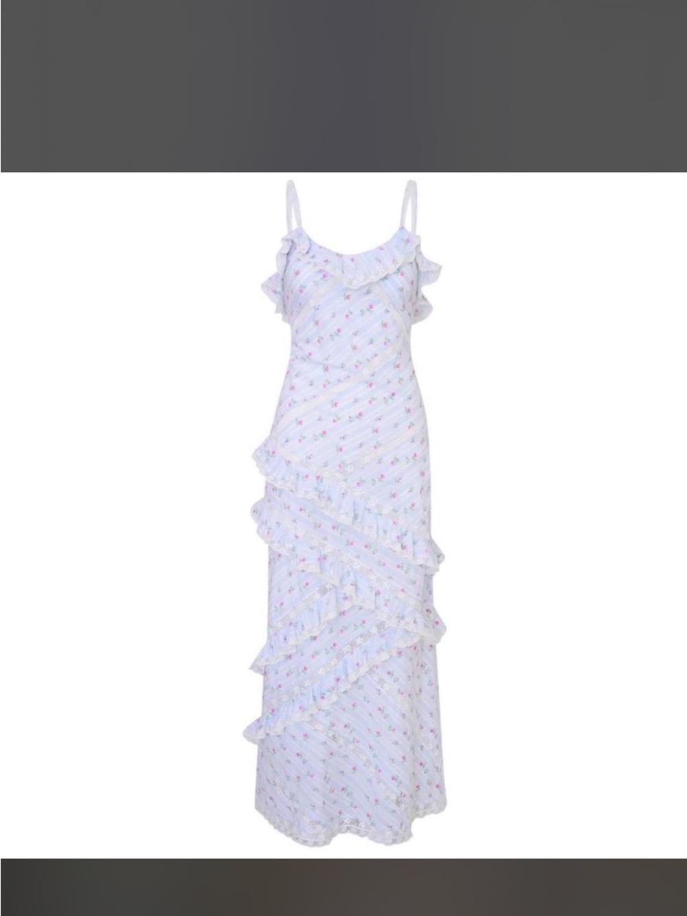 LoveShackFancy Coastline Blue Floral-Trim Slip Dress